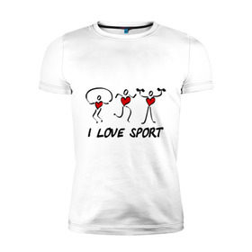Мужская футболка премиум с принтом I love sports в Тюмени, 92% хлопок, 8% лайкра | приталенный силуэт, круглый вырез ворота, длина до линии бедра, короткий рукав | i love | sport | гимнастика | спорт | фитнес | я люблю