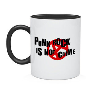 Кружка двухцветная с принтом PUNK ROCK IS NOT A CRIME в Тюмени, керамика | объем — 330 мл, диаметр — 80 мм. Цветная ручка и кайма сверху, в некоторых цветах — вся внутренняя часть | is not a crime | punk | punk rock | rock | анархизм | анархия | знак анархии | панк | панк рок | панк рок это не криминал | рок