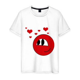 Мужская футболка хлопок с принтом влюбленный смайл в Тюмени, 100% хлопок | прямой крой, круглый вырез горловины, длина до линии бедер, слегка спущенное плечо. | love | влюбленность | любовь | сердечки | сердца | смайл | смайлик | чувства