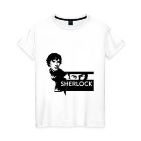 Женская футболка хлопок с принтом T-shirt Sherlock в Тюмени, 100% хлопок | прямой крой, круглый вырез горловины, длина до линии бедер, слегка спущенное плечо | holmes | holms | sherlock | sherlok | vatson | ватсон | сериал | холмс | шерлок | шерлок холмс