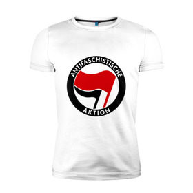 Мужская футболка премиум с принтом Antifa (1) в Тюмени, 92% хлопок, 8% лайкра | приталенный силуэт, круглый вырез ворота, длина до линии бедра, короткий рукав | antifa | антифа | антифашизм | антифашистское движение | знак антифа | против фашизма | фашизм