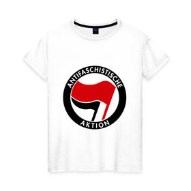 Женская футболка хлопок с принтом Antifa (1) в Тюмени, 100% хлопок | прямой крой, круглый вырез горловины, длина до линии бедер, слегка спущенное плечо | antifa | антифа | антифашизм | антифашистское движение | знак антифа | против фашизма | фашизм