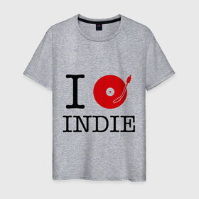 Мужская футболка хлопок с принтом I love Indie в Тюмени, 100% хлопок | прямой крой, круглый вырез горловины, длина до линии бедер, слегка спущенное плечо. | Тематика изображения на принте: i love | i love indie | indie | винил | виниловая пластинка | люблю indie | я люблю | я люблю indie