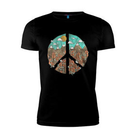 Мужская футболка премиум с принтом Мир (Peace) в Тюмени, 92% хлопок, 8% лайкра | приталенный силуэт, круглый вырез ворота, длина до линии бедра, короткий рукав | хиппи