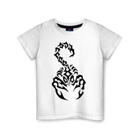 Детская футболка хлопок с принтом Скорпион черный в Тюмени, 100% хлопок | круглый вырез горловины, полуприлегающий силуэт, длина до линии бедер | скорпион