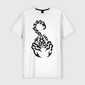Мужская футболка премиум с принтом Скорпион черный в Тюмени, 92% хлопок, 8% лайкра | приталенный силуэт, круглый вырез ворота, длина до линии бедра, короткий рукав | Тематика изображения на принте: скорпион