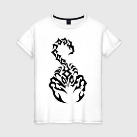 Женская футболка хлопок с принтом Скорпион черный в Тюмени, 100% хлопок | прямой крой, круглый вырез горловины, длина до линии бедер, слегка спущенное плечо | Тематика изображения на принте: скорпион