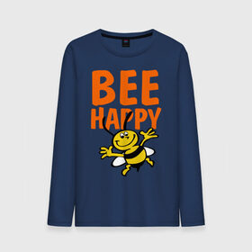 Мужской лонгслив хлопок с принтом BeeHappy в Тюмени, 100% хлопок |  | веселая | насекомое | настроение | позитив | пчела | пчелка | счастливый | счастье | эмоции
