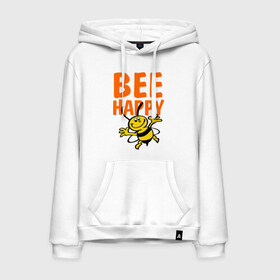 Мужская толстовка хлопок с принтом BeeHappy в Тюмени, френч-терри, мягкий теплый начес внутри (100% хлопок) | карман-кенгуру, эластичные манжеты и нижняя кромка, капюшон с подкладом и шнурком | Тематика изображения на принте: веселая | насекомое | настроение | позитив | пчела | пчелка | счастливый | счастье | эмоции