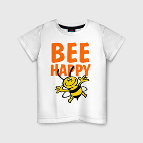 Детская футболка хлопок с принтом BeeHappy в Тюмени, 100% хлопок | круглый вырез горловины, полуприлегающий силуэт, длина до линии бедер | веселая | насекомое | настроение | позитив | пчела | пчелка | счастливый | счастье | эмоции