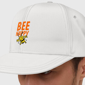Кепка снепбек с прямым козырьком с принтом BeeHappy в Тюмени, хлопок 100% |  | веселая | насекомое | настроение | позитив | пчела | пчелка | счастливый | счастье | эмоции