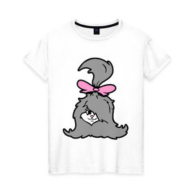 Женская футболка хлопок с принтом Милая собачонка в Тюмени, 100% хлопок | прямой крой, круглый вырез горловины, длина до линии бедер, слегка спущенное плечо | бантик | зверушка | песик | собака | собачка | шерсть | щенок | щеночек