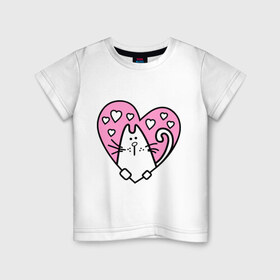 Детская футболка хлопок с принтом Милый котик(2) в Тюмени, 100% хлопок | круглый вырез горловины, полуприлегающий силуэт, длина до линии бедер | зверушка | киса | кот | котенок | котяра | кошак | любимец | питомец | подарок девушке | сердечко | сердце