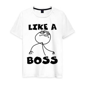 Мужская футболка хлопок с принтом Like a boss в Тюмени, 100% хлопок | прямой крой, круглый вырез горловины, длина до линии бедер, слегка спущенное плечо. | босс | начальник