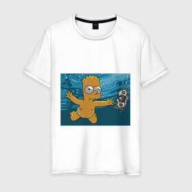 Мужская футболка хлопок с принтом Nevermind (Simpsons) в Тюмени, 100% хлопок | прямой крой, круглый вырез горловины, длина до линии бедер, слегка спущенное плечо. | nevermind | nevermind simpsons | nirvana | nirvana nevermind | rock | simpsons | нирвана | нирвана nevermind | нирвана симпсонс | ребенок | рок | символика nirvana | символика нирвана | симпсонс