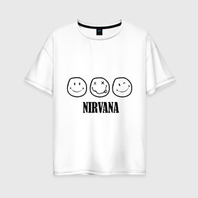 Женская футболка хлопок Oversize с принтом Nirvana(2) в Тюмени, 100% хлопок | свободный крой, круглый ворот, спущенный рукав, длина до линии бедер
 | nirvana | rock | нирвана | ребенок | рок | символика nirvana | символика нирвана