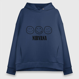 Женское худи Oversize хлопок с принтом Nirvana(2) в Тюмени, френч-терри — 70% хлопок, 30% полиэстер. Мягкий теплый начес внутри —100% хлопок | боковые карманы, эластичные манжеты и нижняя кромка, капюшон на магнитной кнопке | nirvana | rock | нирвана | ребенок | рок | символика nirvana | символика нирвана