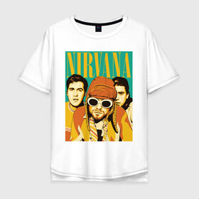 Мужская футболка хлопок Oversize с принтом Nirvana(3) в Тюмени, 100% хлопок | свободный крой, круглый ворот, “спинка” длиннее передней части | Тематика изображения на принте: nirvana | nirvana лица | rock | нирвана | нирвана лица | рок | символика nirvana | символика нирвана