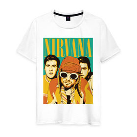 Мужская футболка хлопок с принтом Nirvana(3) в Тюмени, 100% хлопок | прямой крой, круглый вырез горловины, длина до линии бедер, слегка спущенное плечо. | nirvana | nirvana лица | rock | нирвана | нирвана лица | рок | символика nirvana | символика нирвана