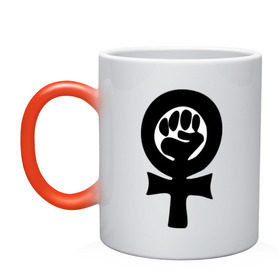 Кружка хамелеон с принтом эмблема феминизма в Тюмени, керамика | меняет цвет при нагревании, емкость 330 мл | Тематика изображения на принте: женщины | кулак | мужчины | отношения | феминистка