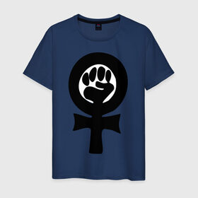 Мужская футболка хлопок с принтом эмблема феминизма в Тюмени, 100% хлопок | прямой крой, круглый вырез горловины, длина до линии бедер, слегка спущенное плечо. | женщины | кулак | мужчины | отношения | феминистка