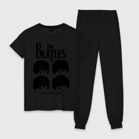 Женская пижама хлопок с принтом The Beatles - A Hard Day\s Night в Тюмени, 100% хлопок | брюки и футболка прямого кроя, без карманов, на брюках мягкая резинка на поясе и по низу штанин | 60s | 60е | a hard days night | beatles | rock | the beatles | битлз | битлы | леннон | ленон | макартни | музыка | музыкальные группы | ретро | рок