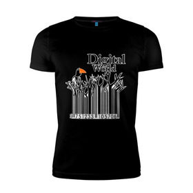 Мужская футболка премиум с принтом Digital World в Тюмени, 92% хлопок, 8% лайкра | приталенный силуэт, круглый вырез ворота, длина до линии бедра, короткий рукав | digital world | деревья | птица | птичка | цифра | цифровой мир | штриф код | штрих код | штрихкод