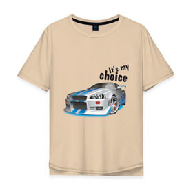 Мужская футболка хлопок Oversize с принтом It\s my choice в Тюмени, 100% хлопок | свободный крой, круглый ворот, “спинка” длиннее передней части | its my choice | nissan | skyline | автомобиль | автомобильный | для автомобилиста | скайлайн | это мой выбор
