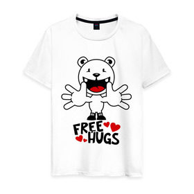 Мужская футболка хлопок с принтом Free Hugs в Тюмени, 100% хлопок | прямой крой, круглый вырез горловины, длина до линии бедер, слегка спущенное плечо. | free hugs | бесплатные объятия | обниму бесплатно | обнять | объятия | позитив