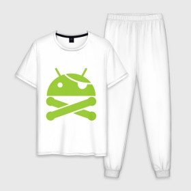 Мужская пижама хлопок с принтом Android super user в Тюмени, 100% хлопок | брюки и футболка прямого кроя, без карманов, на брюках мягкая резинка на поясе и по низу штанин
 | пират