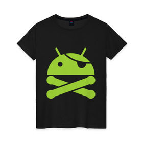 Женская футболка хлопок с принтом Android super user в Тюмени, 100% хлопок | прямой крой, круглый вырез горловины, длина до линии бедер, слегка спущенное плечо | пират
