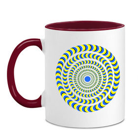 Кружка двухцветная с принтом Психоделика полноцвет в Тюмени, керамика | объем — 330 мл, диаметр — 80 мм. Цветная ручка и кайма сверху, в некоторых цветах — вся внутренняя часть | гипноз | гипнотические | круг | оптическая иллюзия