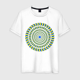 Мужская футболка хлопок с принтом Психоделика полноцвет в Тюмени, 100% хлопок | прямой крой, круглый вырез горловины, длина до линии бедер, слегка спущенное плечо. | Тематика изображения на принте: гипноз | гипнотические | круг | оптическая иллюзия
