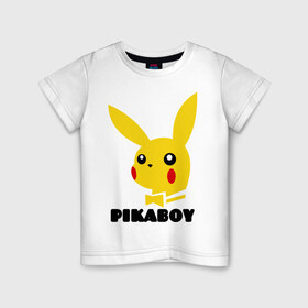Детская футболка хлопок с принтом PikaBoy в Тюмени, 100% хлопок | круглый вырез горловины, полуприлегающий силуэт, длина до линии бедер | pickachu | pikaboy | playboy | pockemon | антибренд | пикабой | пикачу | плейбой | покемон