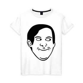 Женская футболка хлопок с принтом Тоби Магуайр в Тюмени, 100% хлопок | прямой крой, круглый вырез горловины, длина до линии бедер, слегка спущенное плечо | face | tobey maguire | интернет мемы | интернет приколы | мемы | приколы | рожи | тоби магуайр