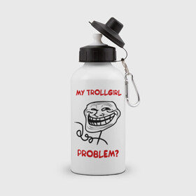 Бутылка спортивная с принтом Trollcouple (мужская) в Тюмени, металл | емкость — 500 мл, в комплекте две пластиковые крышки и карабин для крепления | Тематика изображения на принте: face | my trollgirl | problem | troll | trollface | trollgirl | интернет  приколы | мем | мемы | мемы интернета | тролфейс | троль | трольгерл
