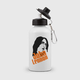 Бутылка спортивная с принтом Джон Леннон (John Lennon) в Тюмени, металл | емкость — 500 мл, в комплекте две пластиковые крышки и карабин для крепления | beatles | john lennon | the beatles | битлз | битлы | джон леннон | джон ленон | леннон | ленон | портрет