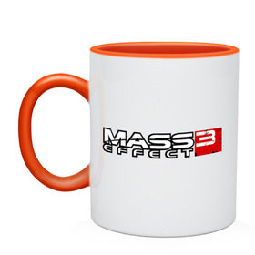 Кружка двухцветная с принтом Mass Effect 3 в Тюмени, керамика | объем — 330 мл, диаметр — 80 мм. Цветная ручка и кайма сверху, в некоторых цветах — вся внутренняя часть | игры | компьютерная игра