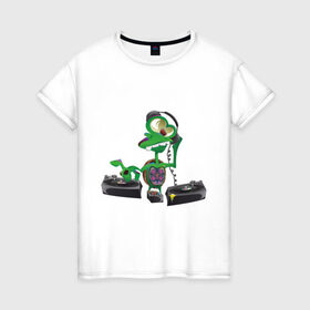 Женская футболка хлопок с принтом DJ Turtle в Тюмени, 100% хлопок | прямой крой, круглый вырез горловины, длина до линии бедер, слегка спущенное плечо | music | ди джей | диджей | звукб sound | микс | миксовать | музыка | наушники | пульт | черепаха | черепашка