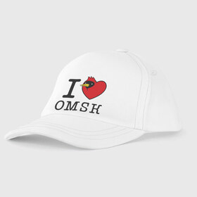Детская бейсболка с принтом I love Omsk (Я люблю Омск) в Тюмени, 100% хлопок | классический козырек, металлическая застежка-регулятор размера | Тематика изображения на принте: i love omsk | город | омич | омская птица | птица | я люблю омск