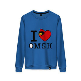 Женский свитшот хлопок с принтом I love Omsk (Я люблю Омск) в Тюмени, 100% хлопок | прямой крой, круглый вырез, на манжетах и по низу широкая трикотажная резинка  | i love omsk | город | омич | омская птица | птица | я люблю омск