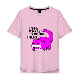 Мужская футболка хлопок Oversize с принтом Slowpoke в Тюмени, 100% хлопок | свободный крой, круглый ворот, “спинка” длиннее передней части | pokemon | slowpoke | мультики | мультфильмы | покемон | покемоны | слоупок