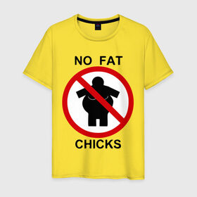 Мужская футболка хлопок с принтом No fat chicks в Тюмени, 100% хлопок | прямой крой, круглый вырез горловины, длина до линии бедер, слегка спущенное плечо. | дорожные знаки | нет толстым | толстая девушка