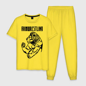 Мужская пижама хлопок с принтом Армрестлинг (Armwrestling) в Тюмени, 100% хлопок | брюки и футболка прямого кроя, без карманов, на брюках мягкая резинка на поясе и по низу штанин
 | армрестлинг