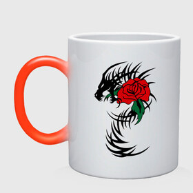 Кружка хамелеон с принтом Дракон и роза в Тюмени, керамика | меняет цвет при нагревании, емкость 330 мл | скелет