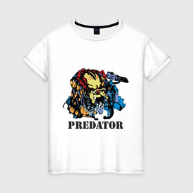 Женская футболка хлопок с принтом Predator в Тюмени, 100% хлопок | прямой крой, круглый вырез горловины, длина до линии бедер, слегка спущенное плечо | хищник