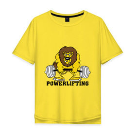 Мужская футболка хлопок Oversize с принтом Лев Powerlifting в Тюмени, 100% хлопок | свободный крой, круглый ворот, “спинка” длиннее передней части | Тематика изображения на принте: бодибилдинг | гантеля | кач | качалочка | качок | лев | мускулы | мышцы | пауэрлифтинг | тренажерка