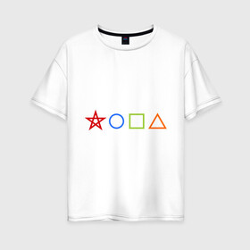 Женская футболка хлопок Oversize с принтом Жопа геометрическая в Тюмени, 100% хлопок | свободный крой, круглый ворот, спущенный рукав, длина до линии бедер
 | геометрия | звезда | квадрат | круг | треугольник | фигуры | черчение