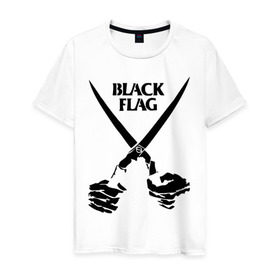 Мужская футболка хлопок с принтом Black Flag (1) в Тюмени, 100% хлопок | прямой крой, круглый вырез горловины, длина до линии бедер, слегка спущенное плечо. | hard | hardcor | hardcore | hardstyle | rock | ножницы | рок | руки | хард | хард рок