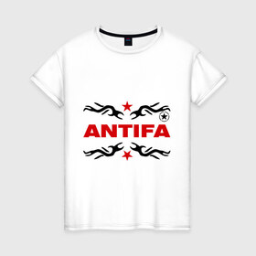Женская футболка хлопок с принтом Antifa (5) в Тюмени, 100% хлопок | прямой крой, круглый вырез горловины, длина до линии бедер, слегка спущенное плечо | антифа | антифашизм | звезда | организация | политическая
